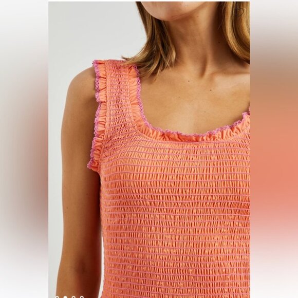 NWT Rails Maxine Fully Smocked Ruffle Lined Top in Papaya - Picture 3 of 11